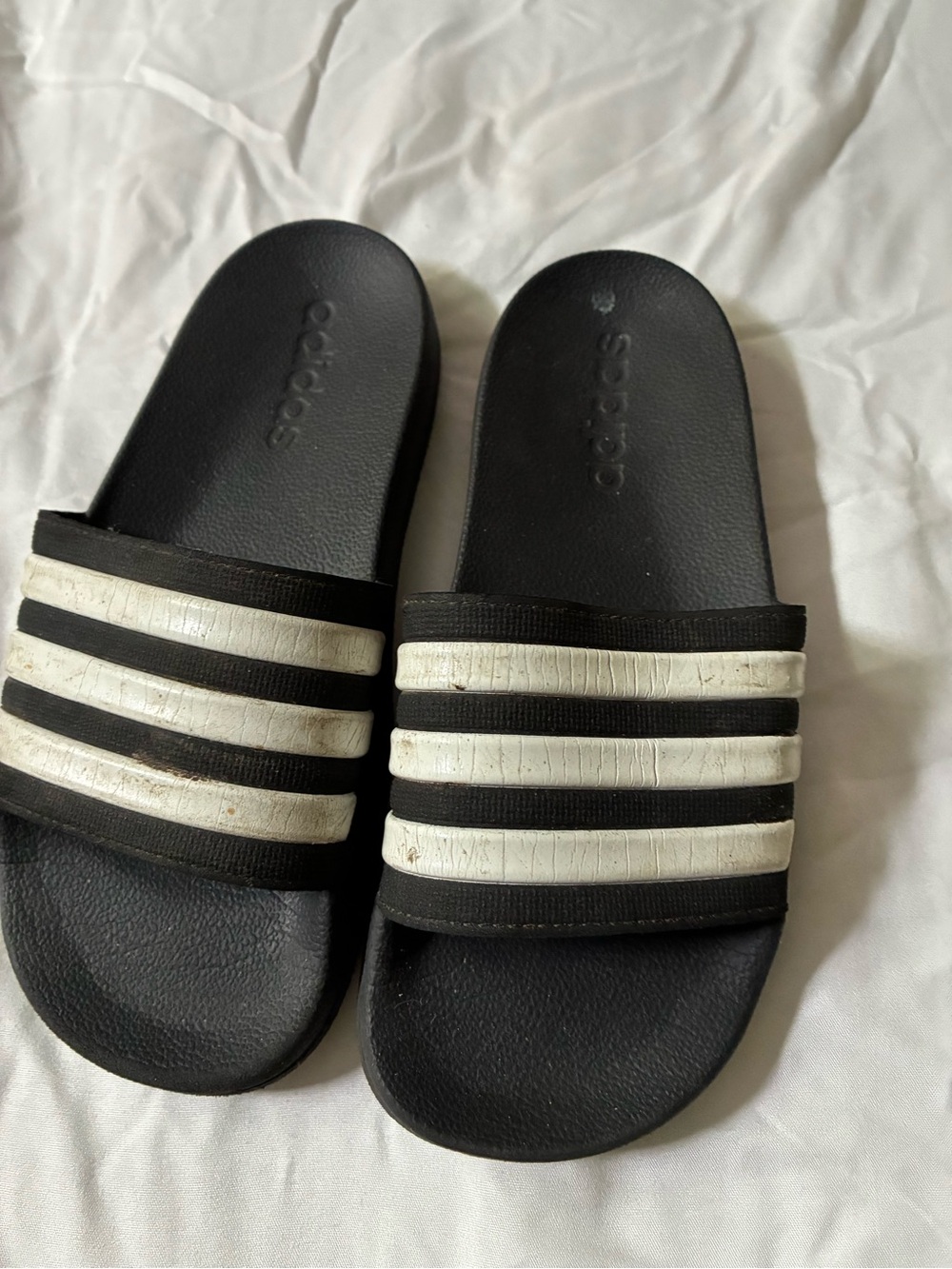 adidas Women’s Black Slide Sandals with White Stripes - Classic Slip-On